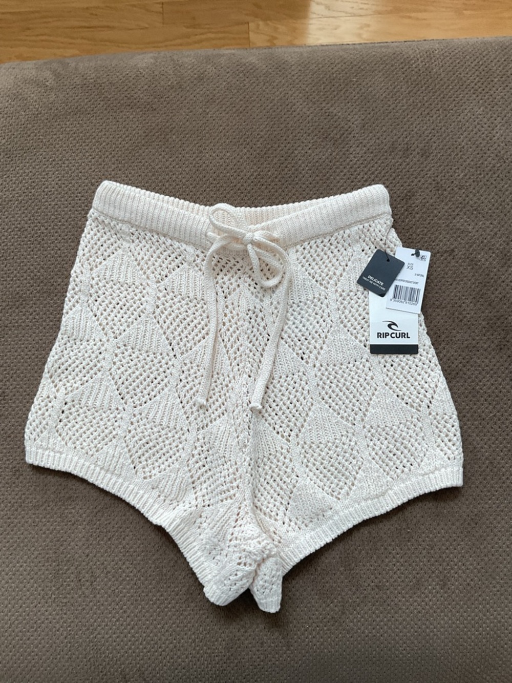 Rip Curl Cream Crochet Drawstring Shorts